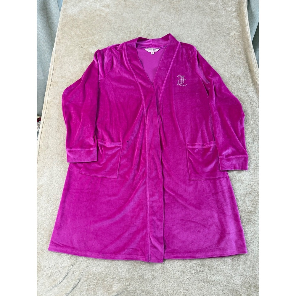 Juicy Couture Rhinestone Velvet Velour Logo Robe Sleepwear Womens Size S/M pink